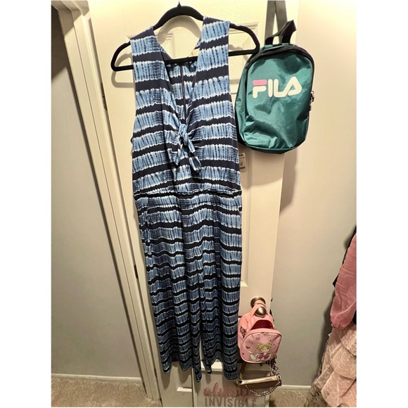 Michael Kors Pants - Michael Kors Navy and Light Blue Patterned Jumpsuit
